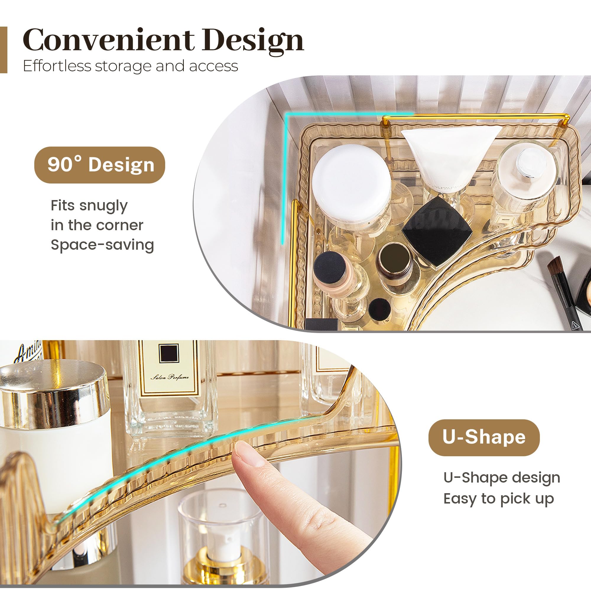 Aveniee perfume tray gold holds bottles securely, reducing slips.