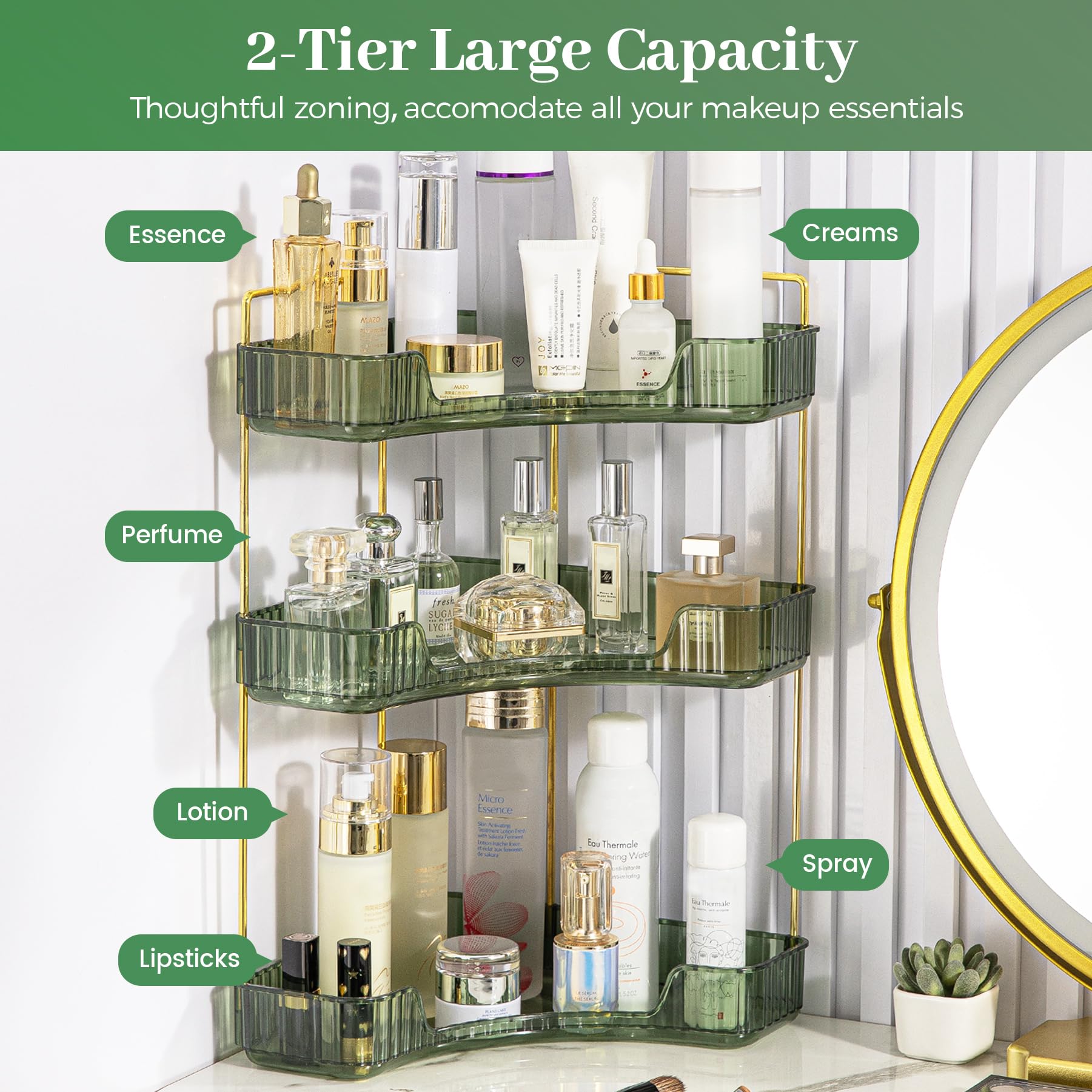 Aveniee 3-tier makeup and perfume tray viewed from above for easy access.