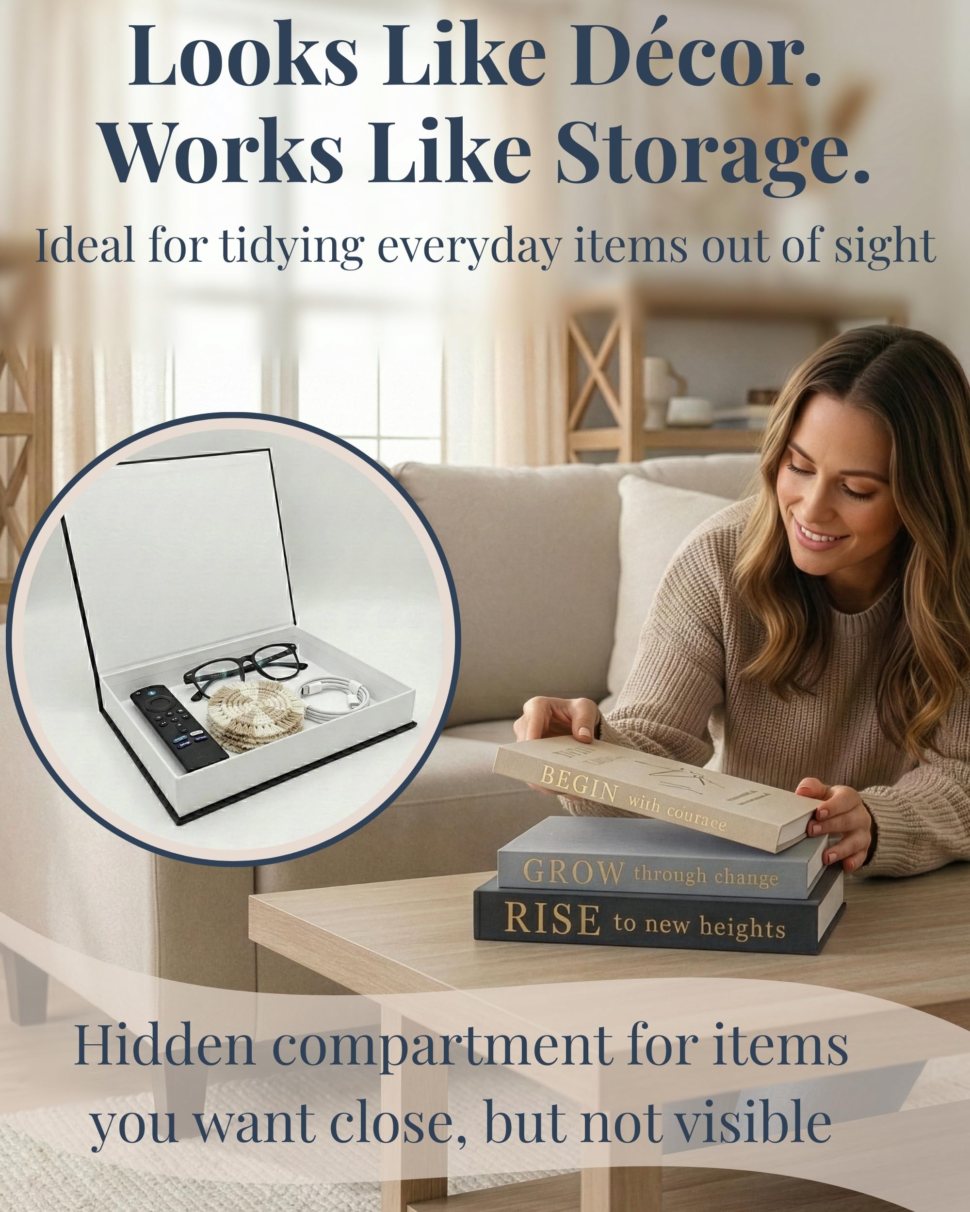 AVIDA decorative books set on a shelf enhances organized, stylish decor.