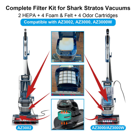 AVIKURA foam and felt filters trap debris before reaching the motor