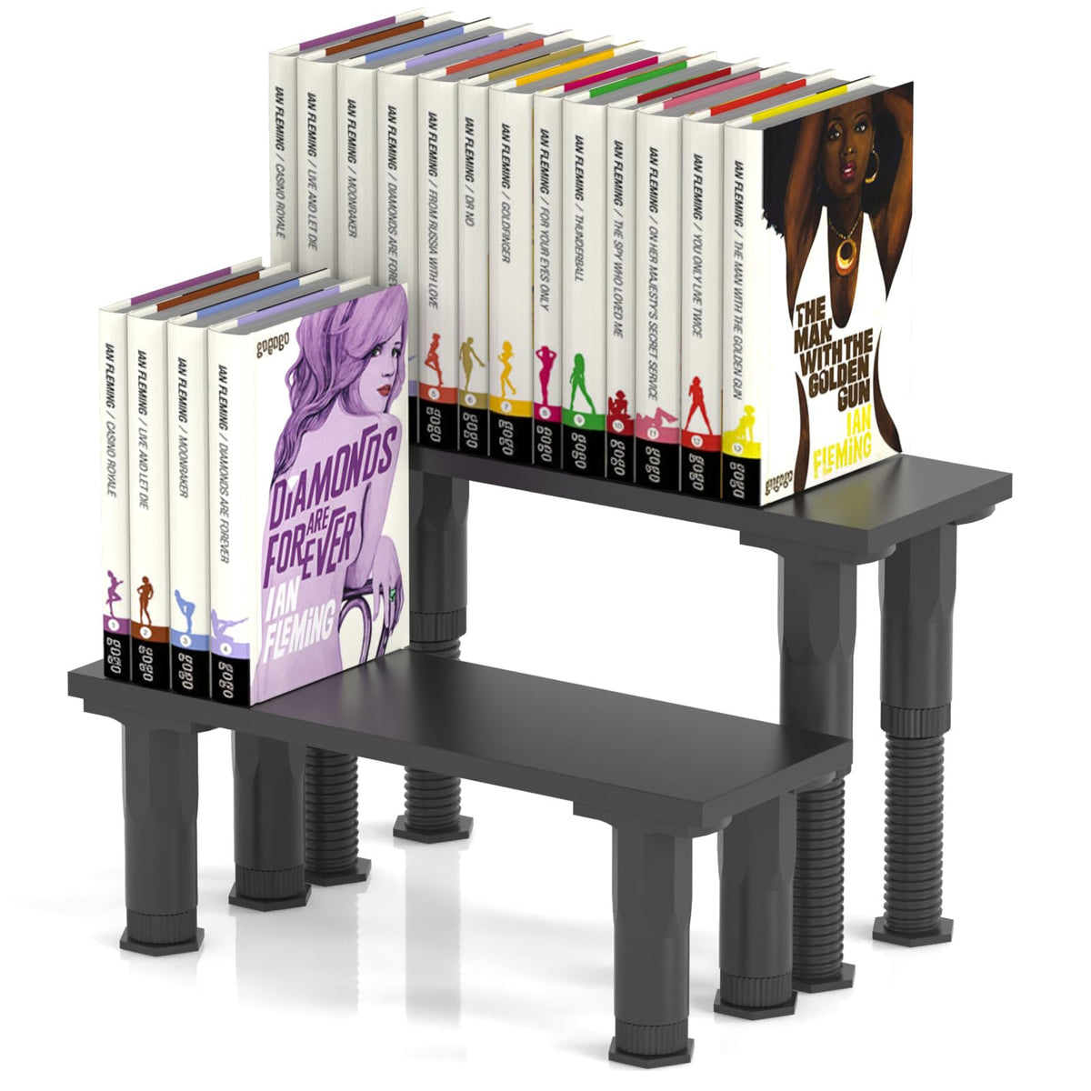 AVMDOM manga shelf riser 2-pack front view for clear double-row display