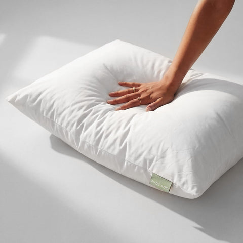 Close-up of Avocado pillow with latex fill for plush, supportive loft.