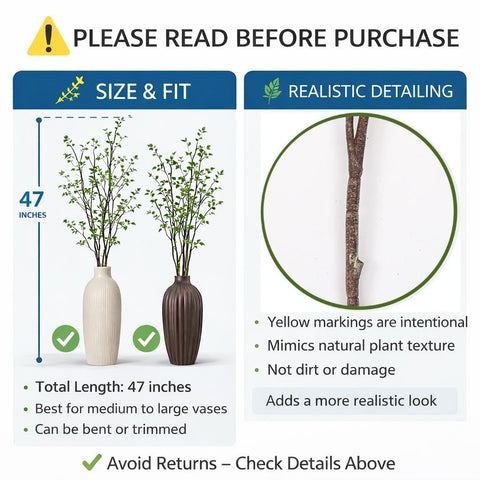 Avoeco adjustable faux stems bend and cut to fit any vase.