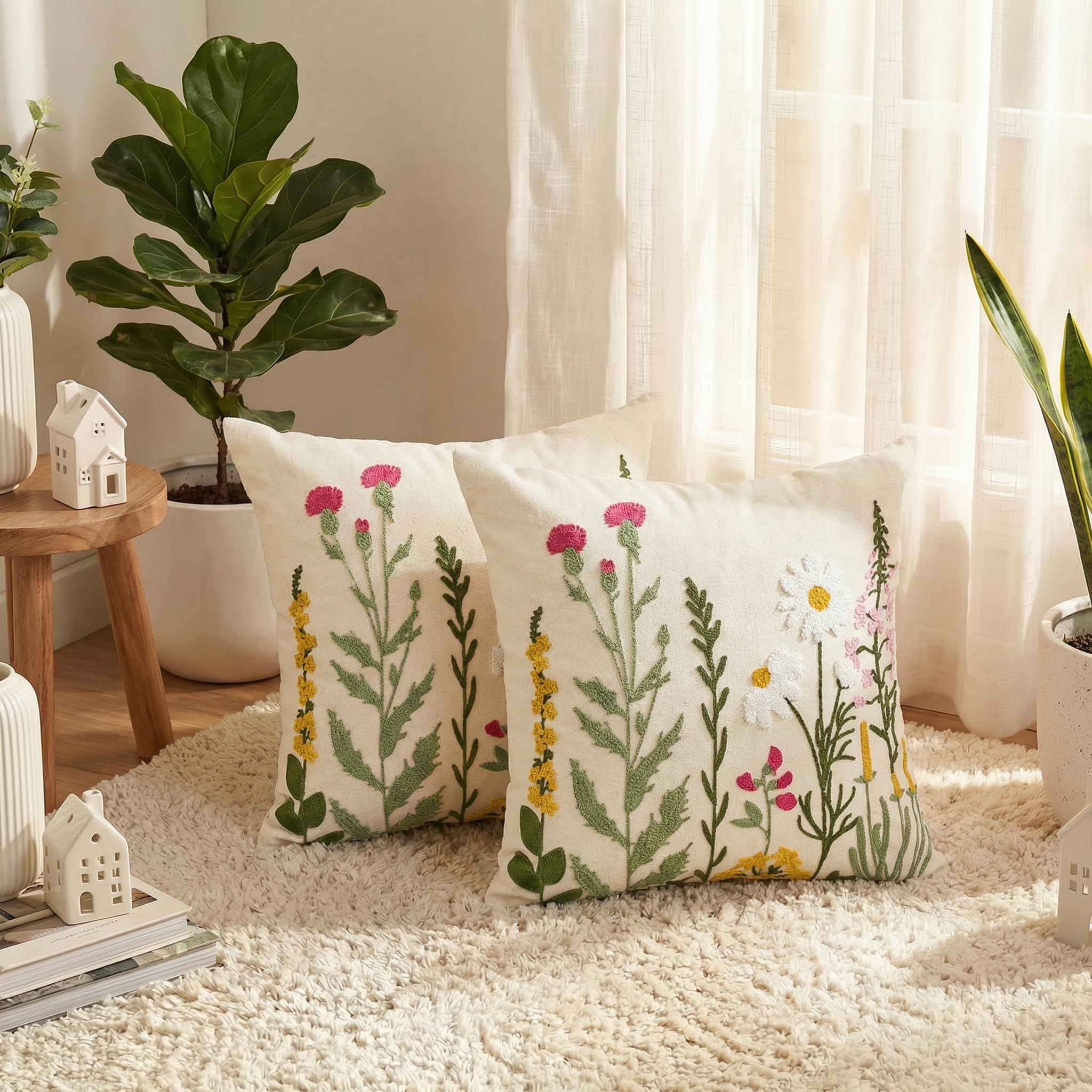 AVOIN colorlife floral daisy pillow cover for soft color and sofa refresh