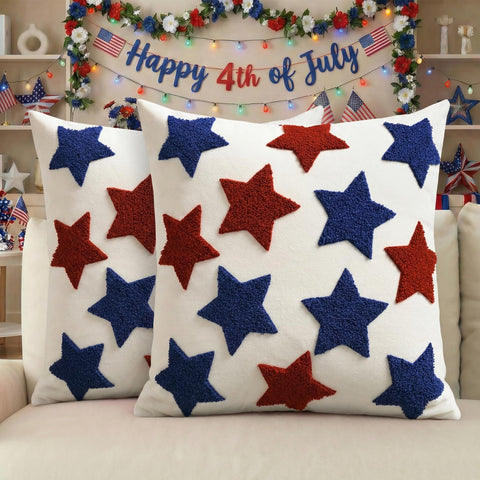 AVOIN colorlife patriotic pillow cover with red and blue stars embroidery for festive living room decor