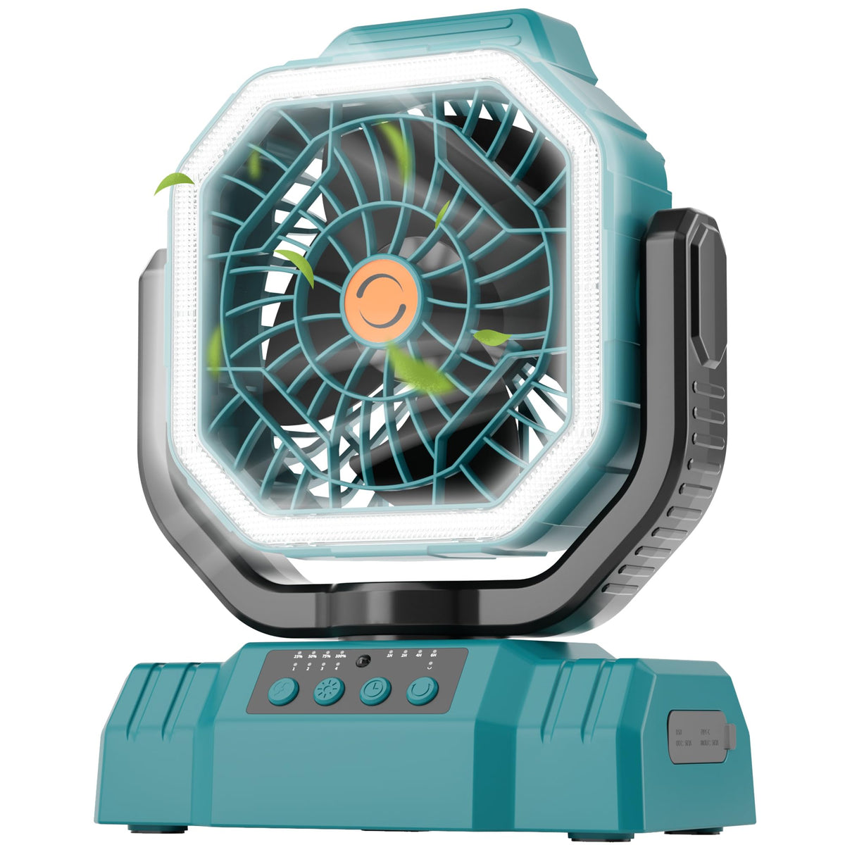AVV 20000mAh camping fan with remote in cyan for versatile outdoor cooling.