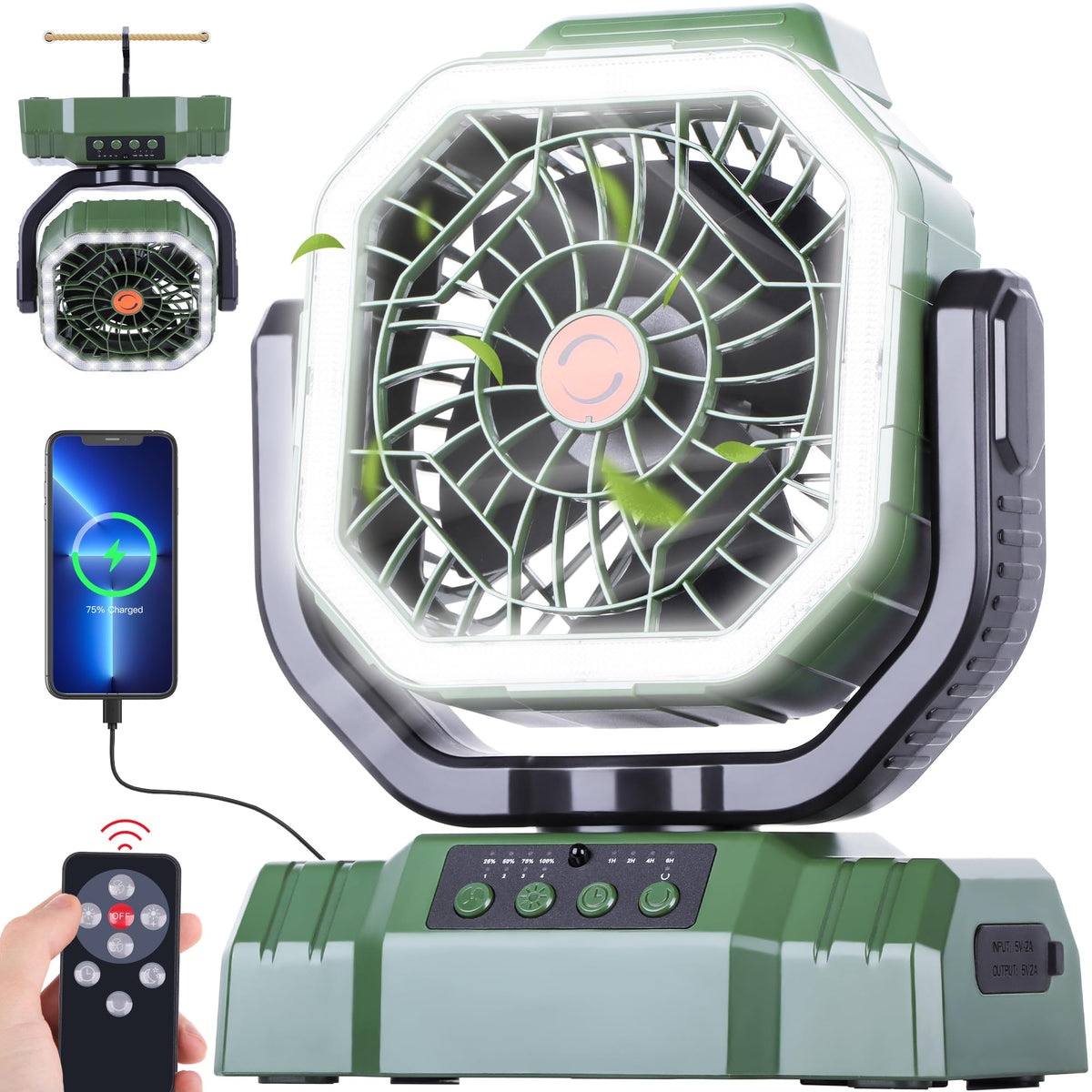 AVV 20000mAh camping fan front view for reliable outdoor cooling.