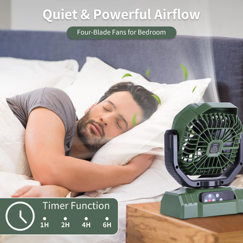 AVV camping fan LED light with adjustable brightness for night use.