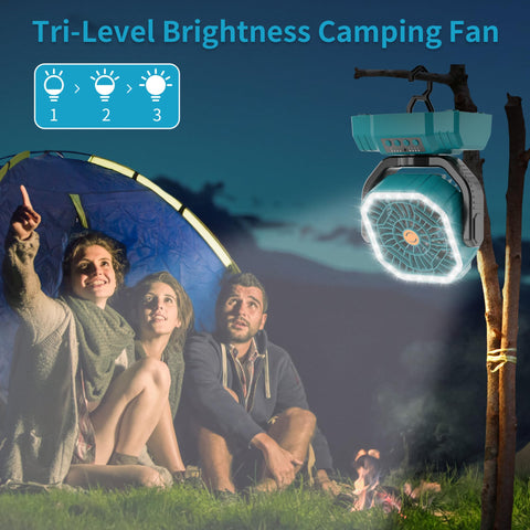 AVV quiet brushless motor camping fan delivers cool air quietly.