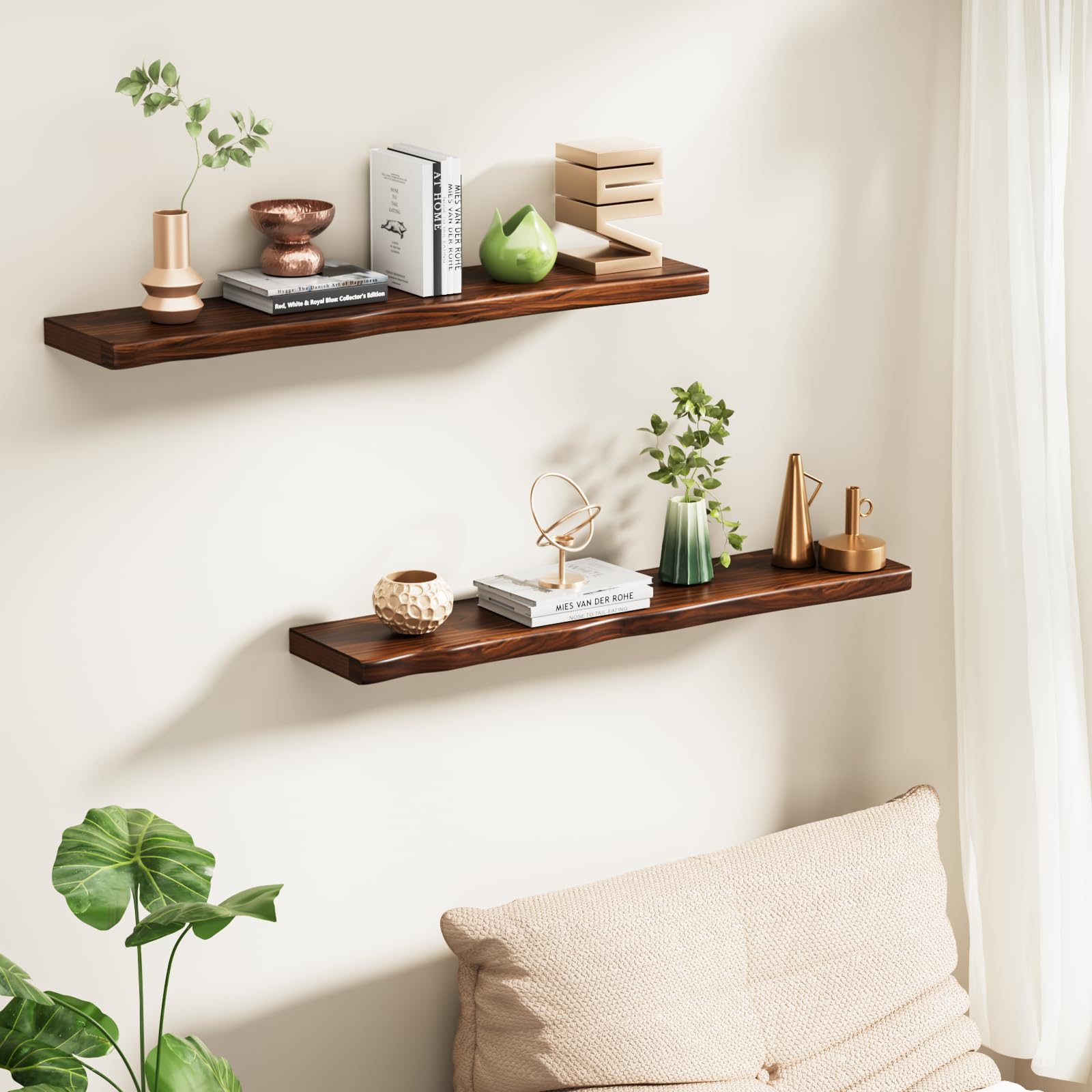 Avytronx hidden-bracket system showcases clean lines for wall-mounted shelving.