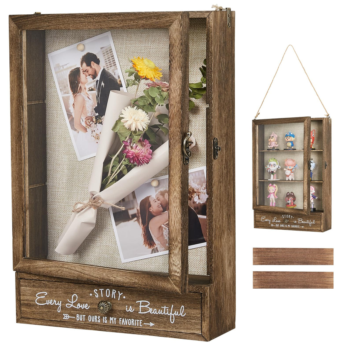 AW BRIDAL large shadow box front view with retro wood design and ample display space