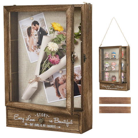 AW BRIDAL large shadow box front view with retro wood design and ample display space