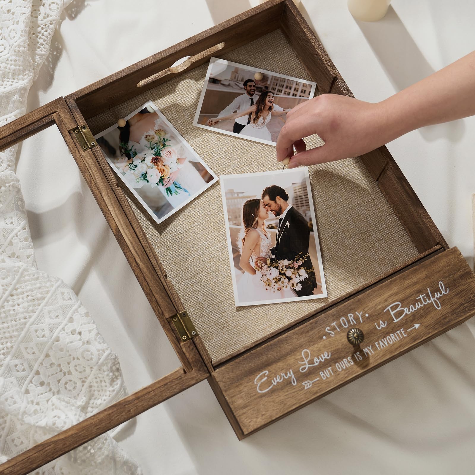 AW BRIDAL large shadow box accommodates photos, tickets, and souvenirs
