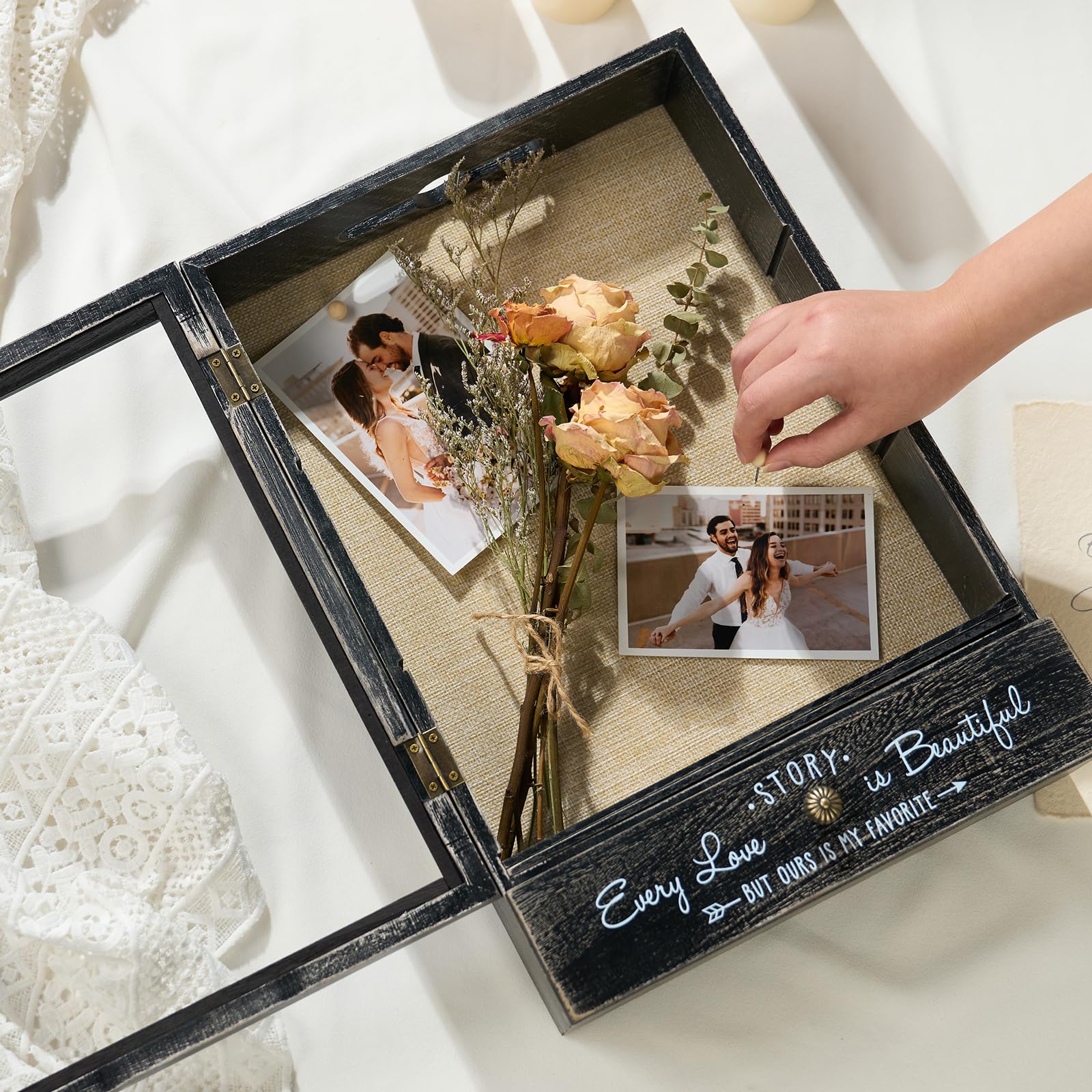 AW BRIDAL multi-use display suited for weddings, jerseys, and mementos.