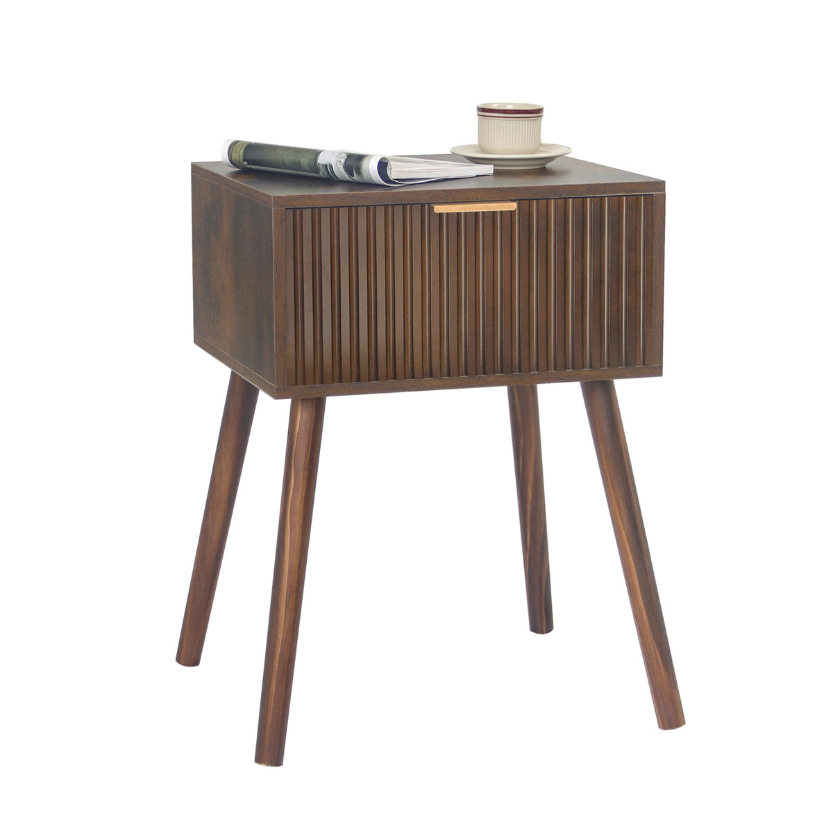 AWASEN mid-century nightstand with fluted drawer and gold handle for a chic accent
