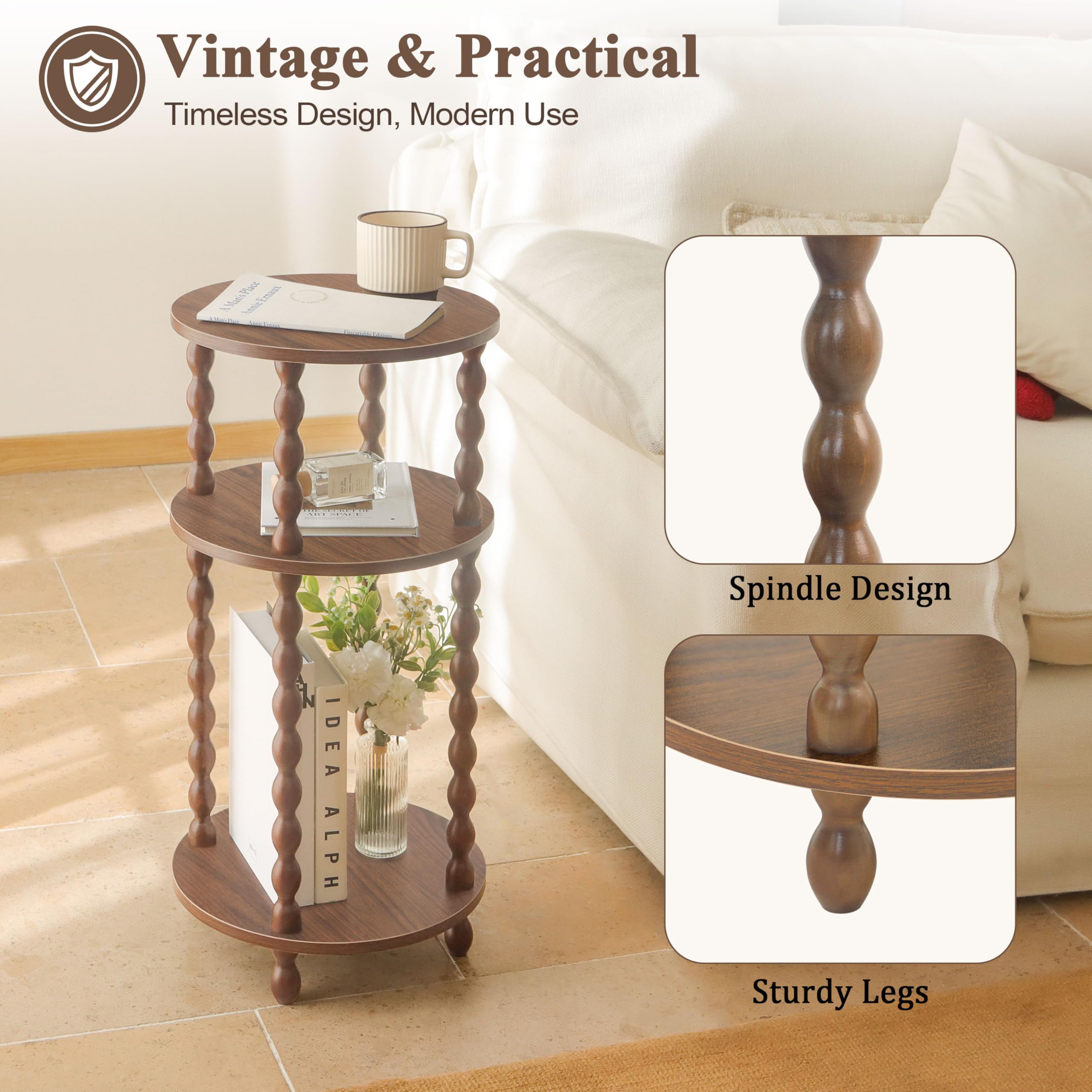 AWASEN end table with spindle legs for stable support