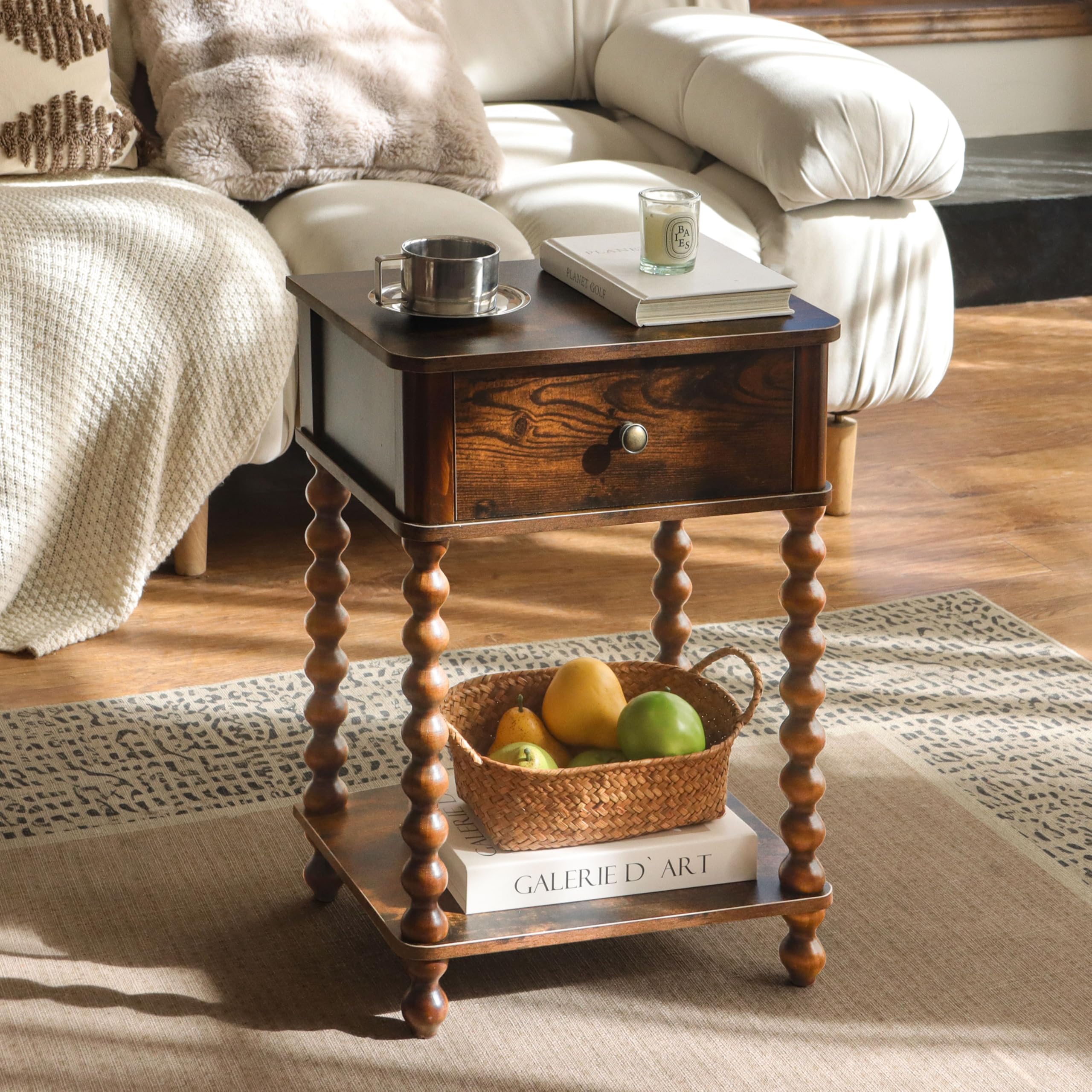 AWASEN Nightstand in a bedroom scene highlighting walnut finish