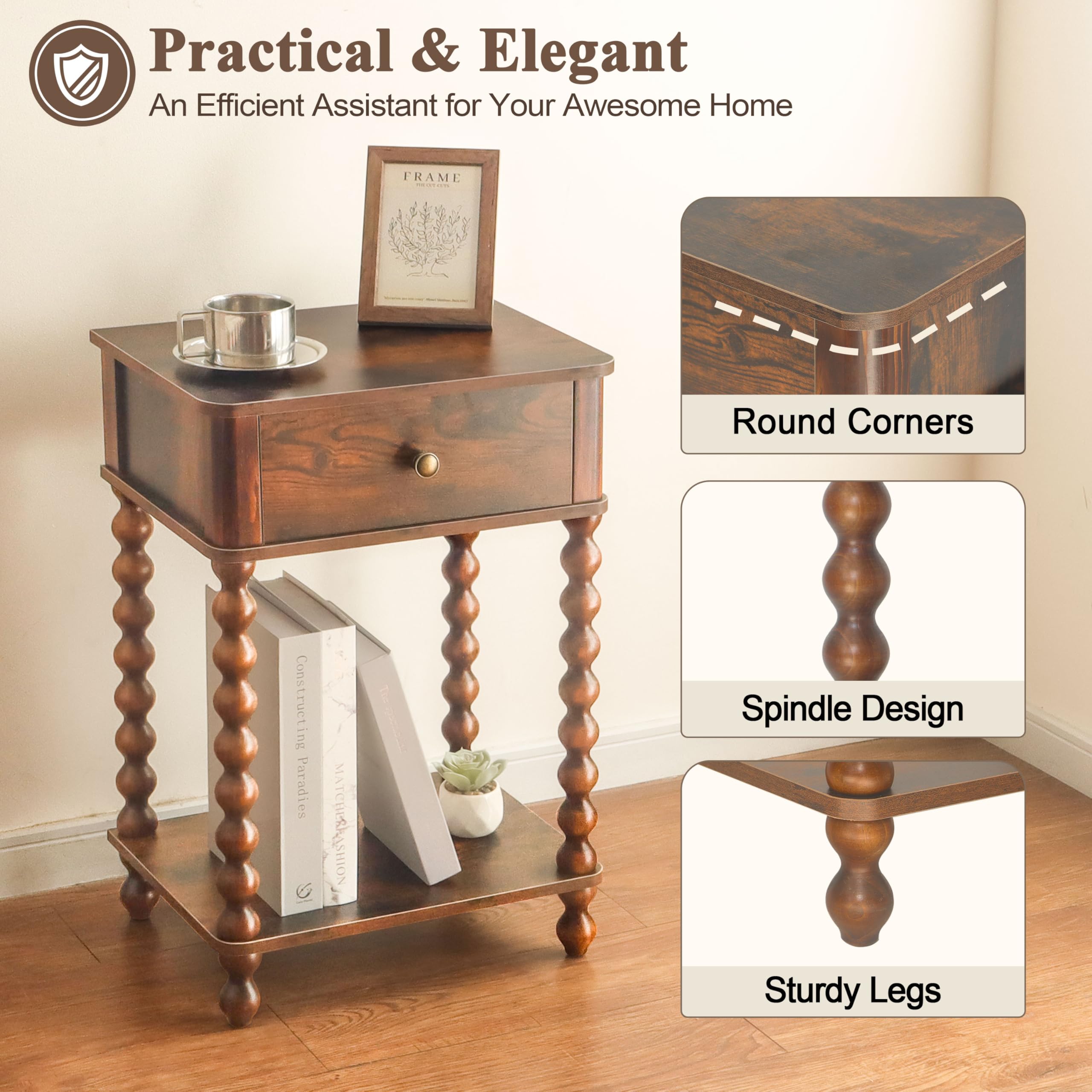 AWASEN Nightstand lower shelf decor within reach