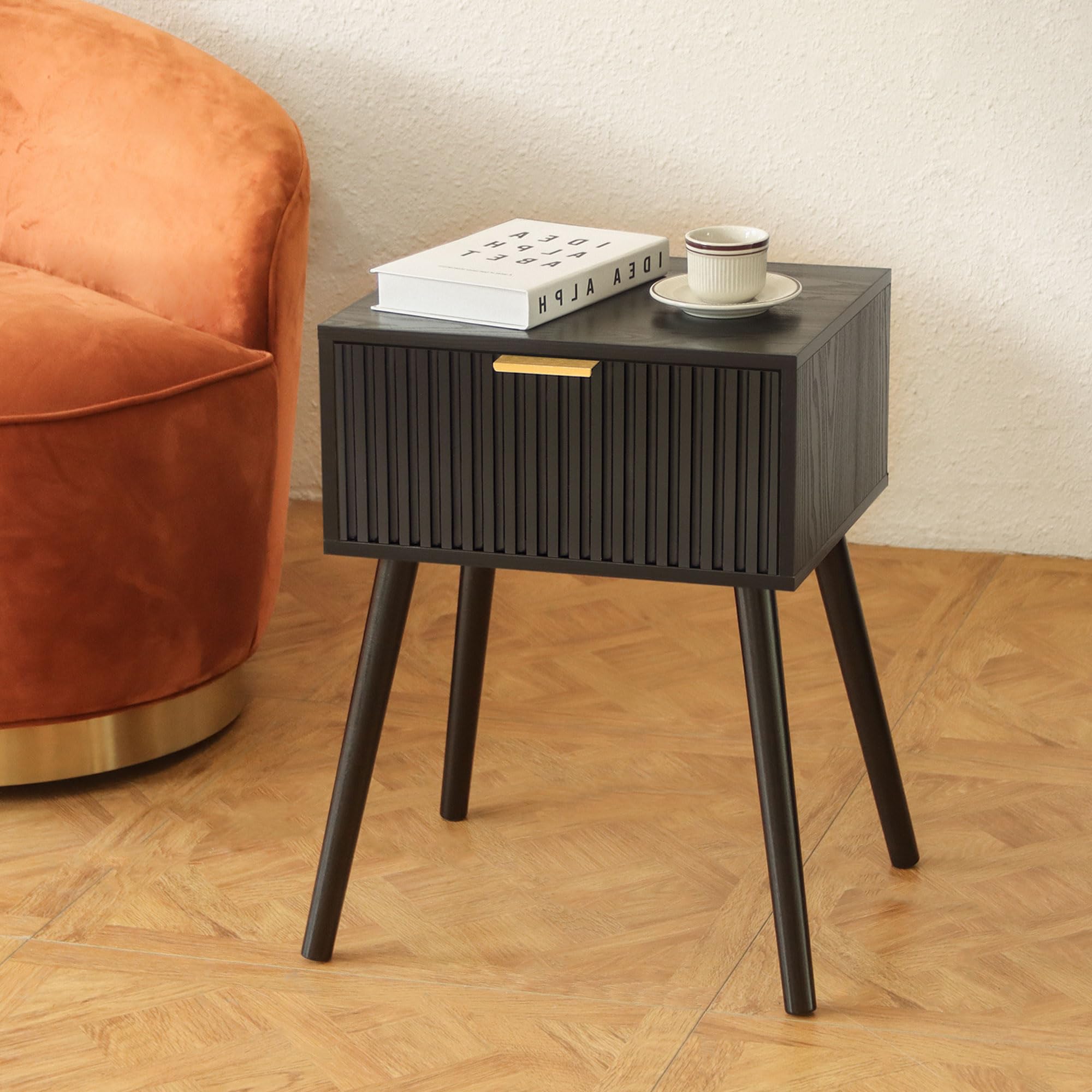 AWASEN black nightstand open shelf displays accessible storage for books and electronics.