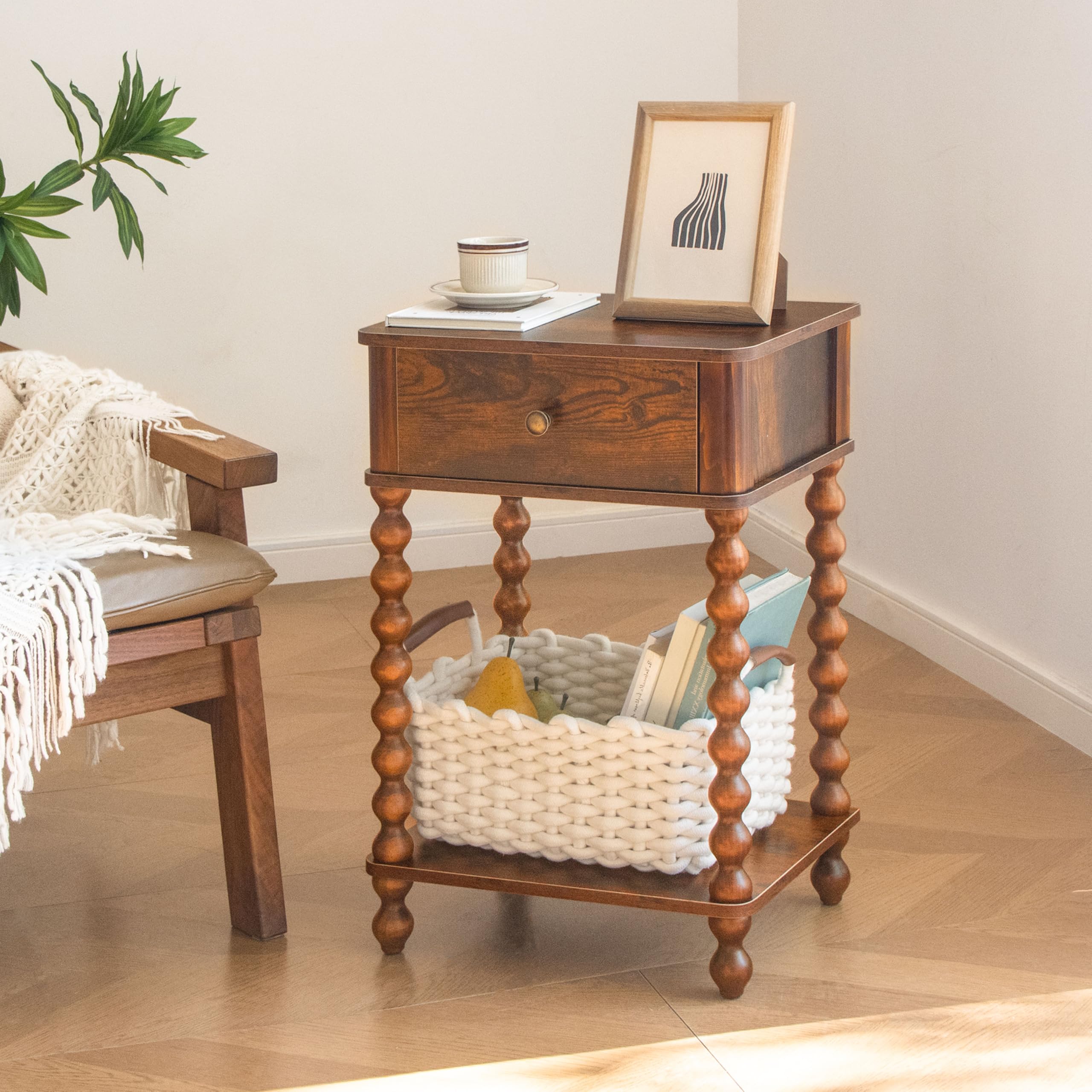 AWASEN Nightstand spindle legs closeup showing mid-century charm