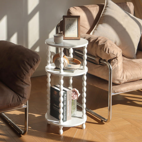 AWASEN round white bedside table ideal for nightstand essentials.
