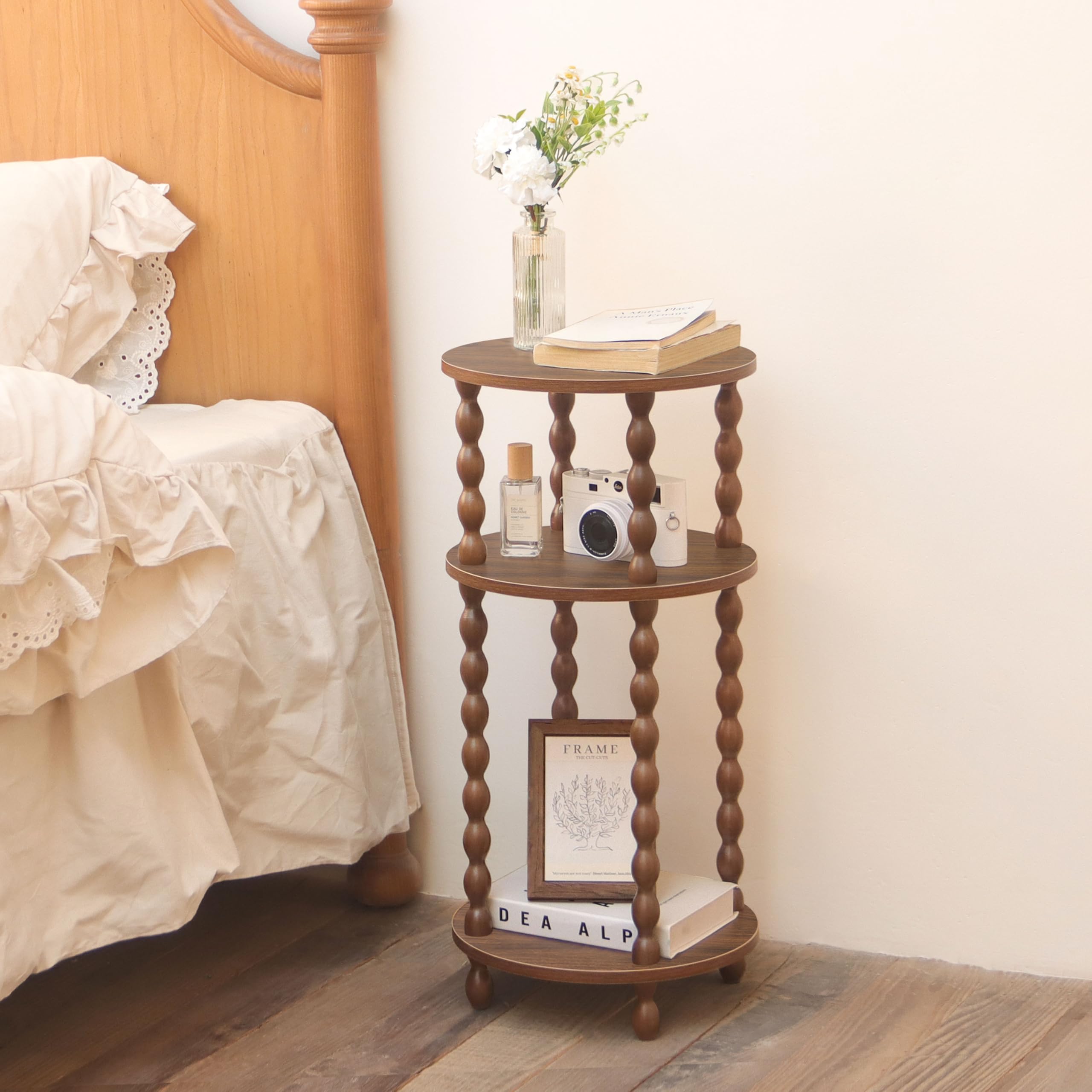 AWASEN small round end table open shelves displaying three-tier storage