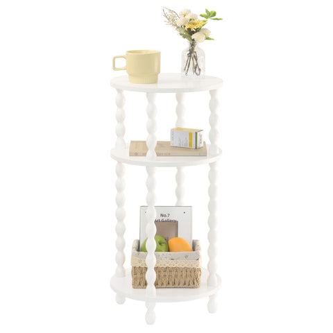AWASEN small round side table with 3-tier shelves for compact storage.