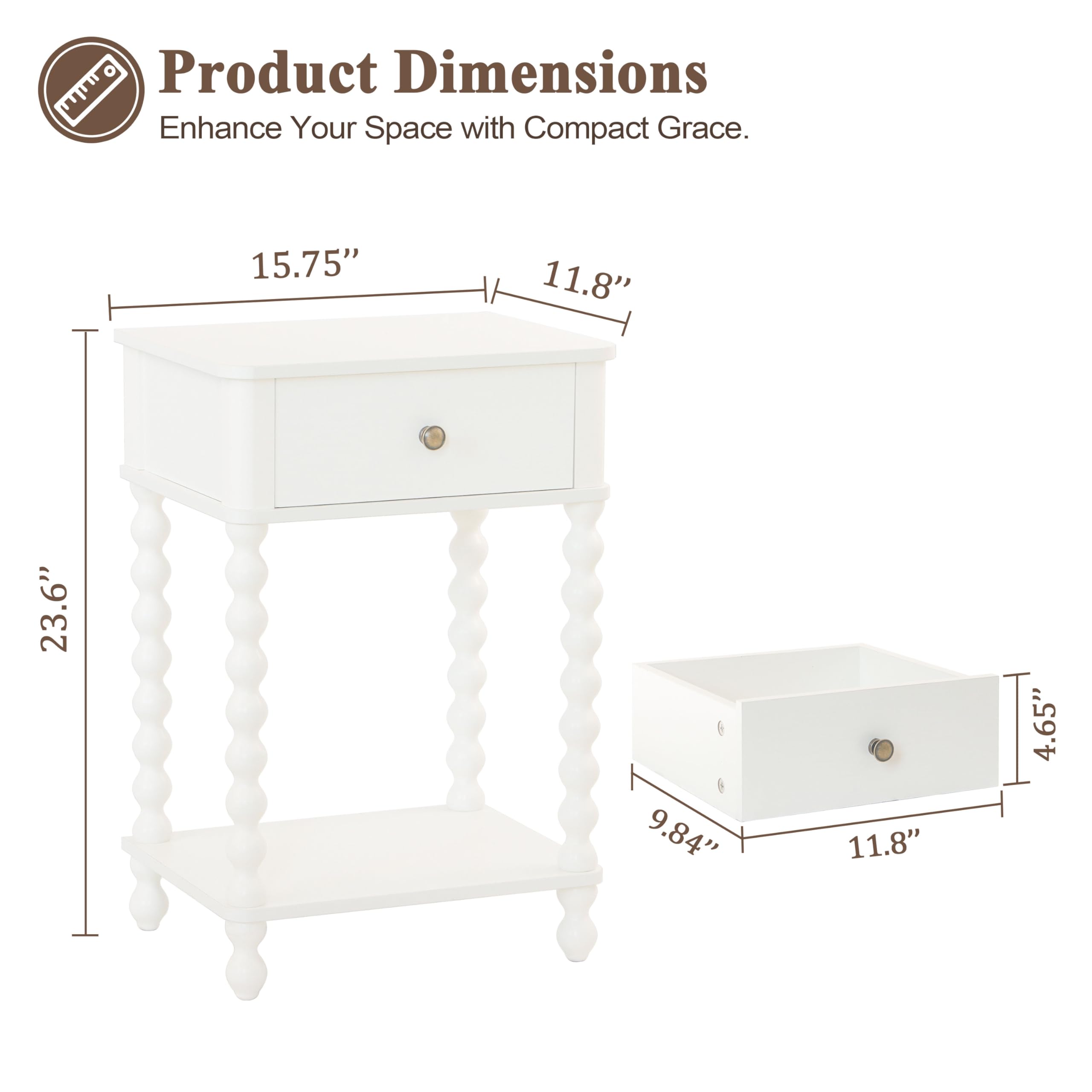 AWASEN White Nightstand drawer closed showing a clean surface for decor items