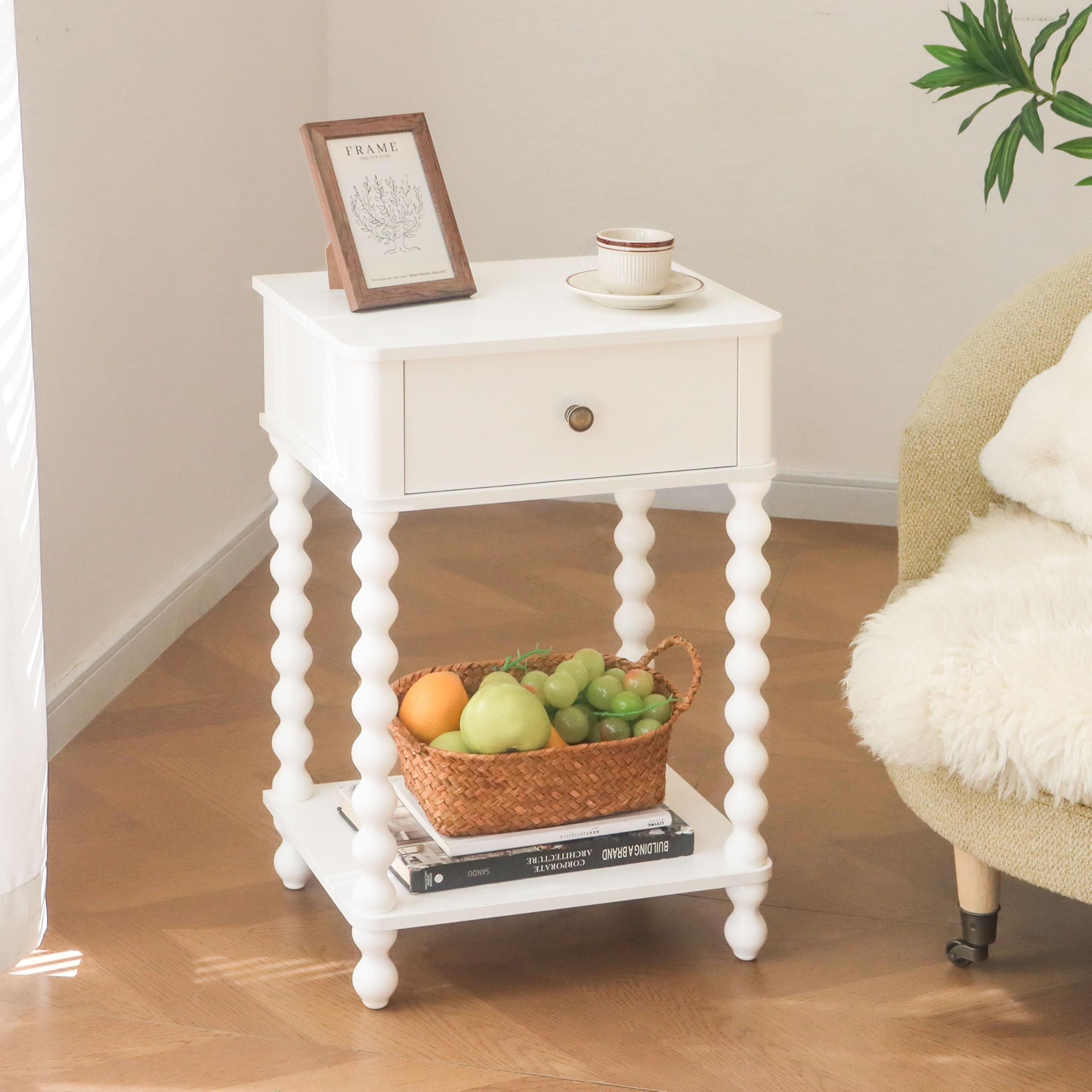 AWASEN White Nightstand drawer open highlighting private storage beside the bed