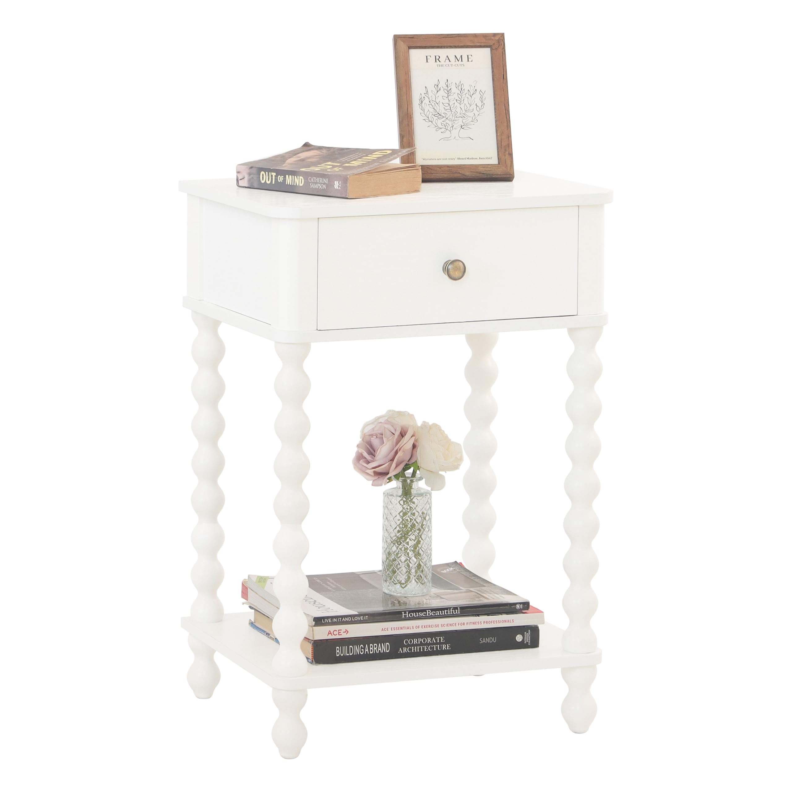 AWASEN White Nightstand top view showing compact bedside design and easy access to essentials