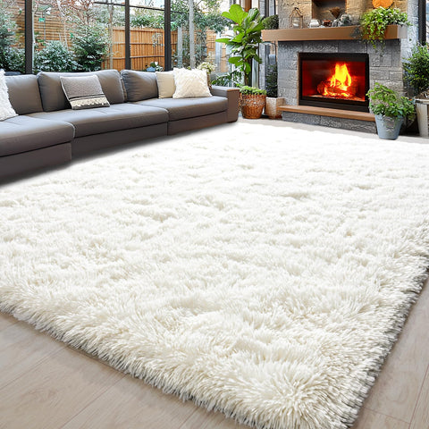 Awaytail 8x10 cream-white shag rug adds warm comfort to living rooms