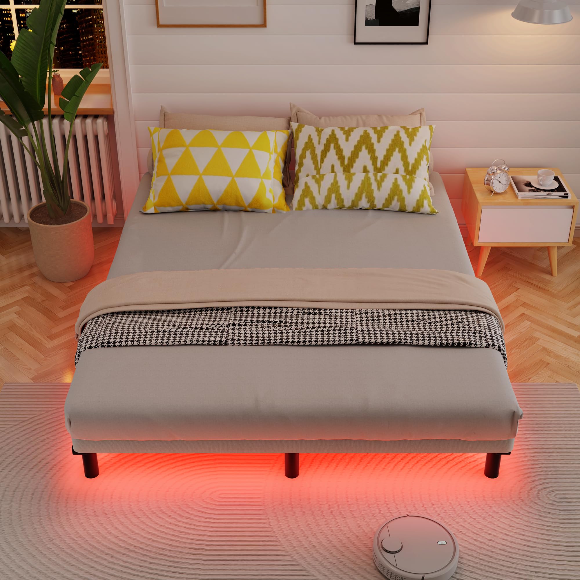 Awesofurni bed frame shows LED-lit ambiance and night-ready design.