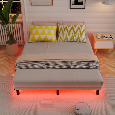 Awesofurni bed frame shows LED-lit ambiance and night-ready design.