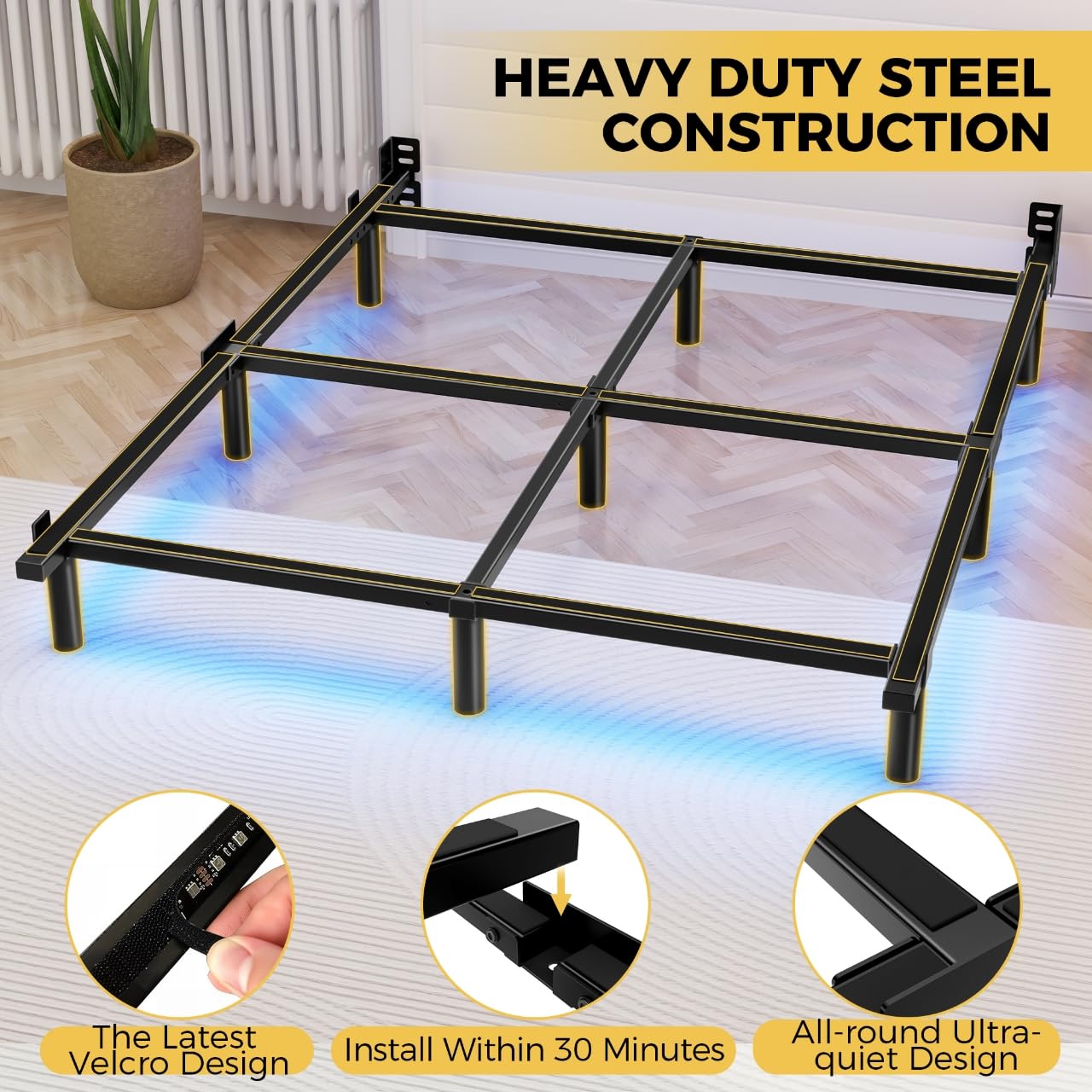 Sleek black finish on Awesofurni bed frame complements modern bedrooms.