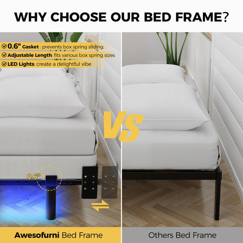 Awesofurni queen bed frame with nine-leg base for enhanced stability.
