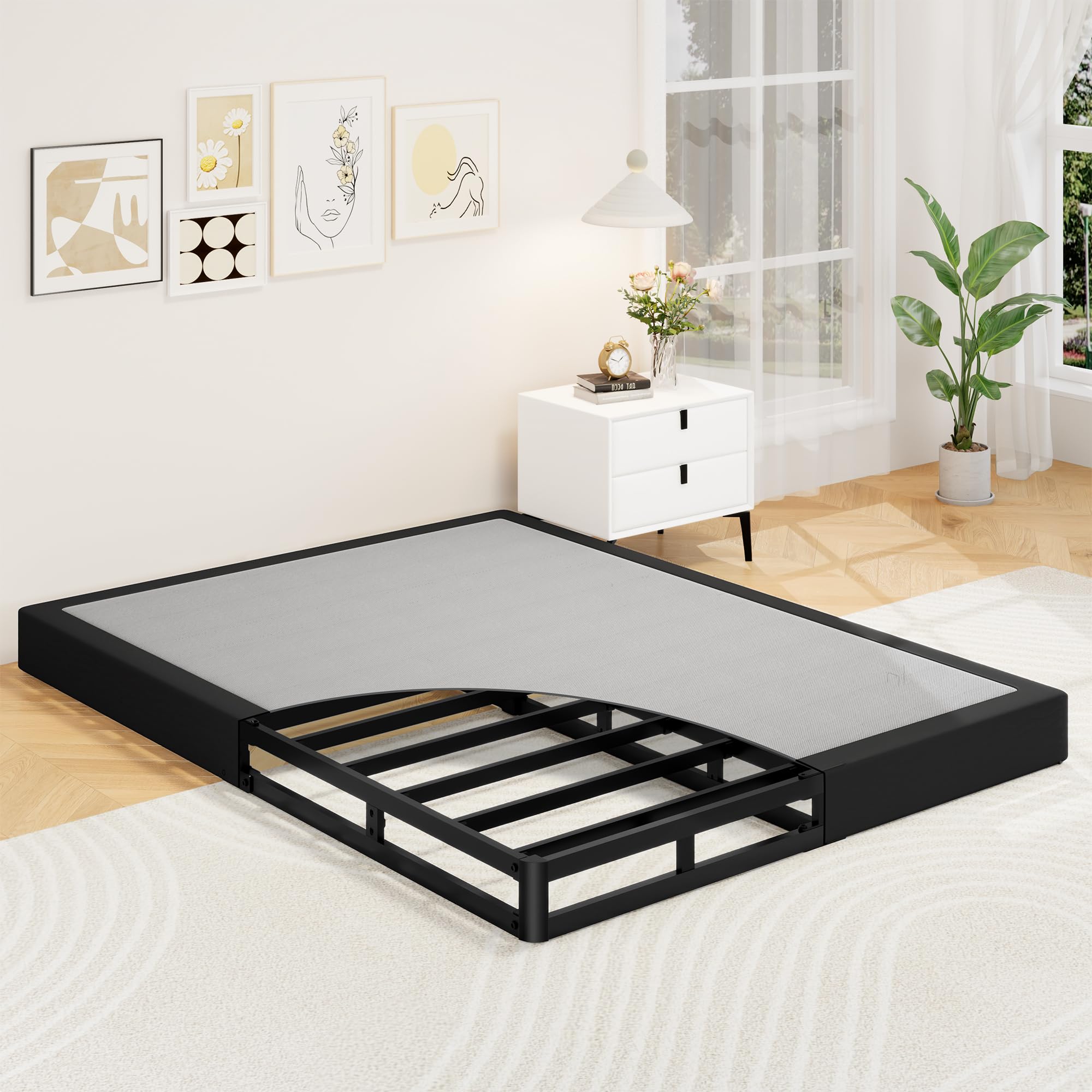 Awesofurni queen box spring cover shows a sleek low-profile base for easy bed access.