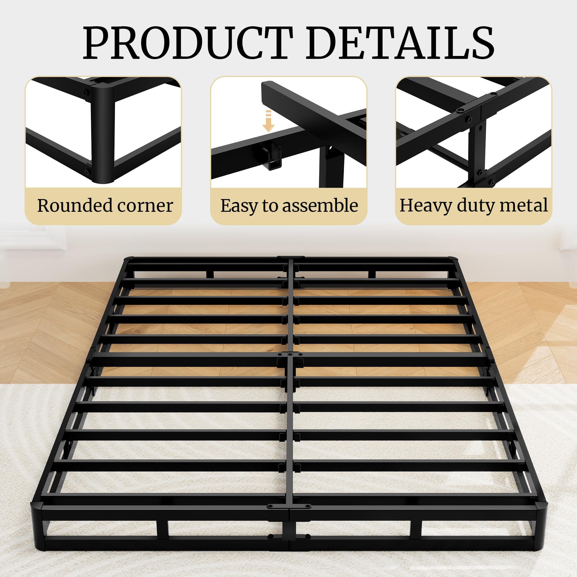 Awesofurni heavy-duty frame showcases robust support for durable mattress foundations.