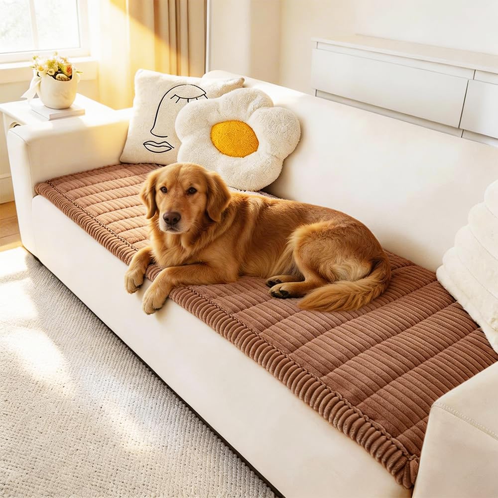 Awjcsv couch cover with dogs on sofa protects furniture and reduces pet hair.