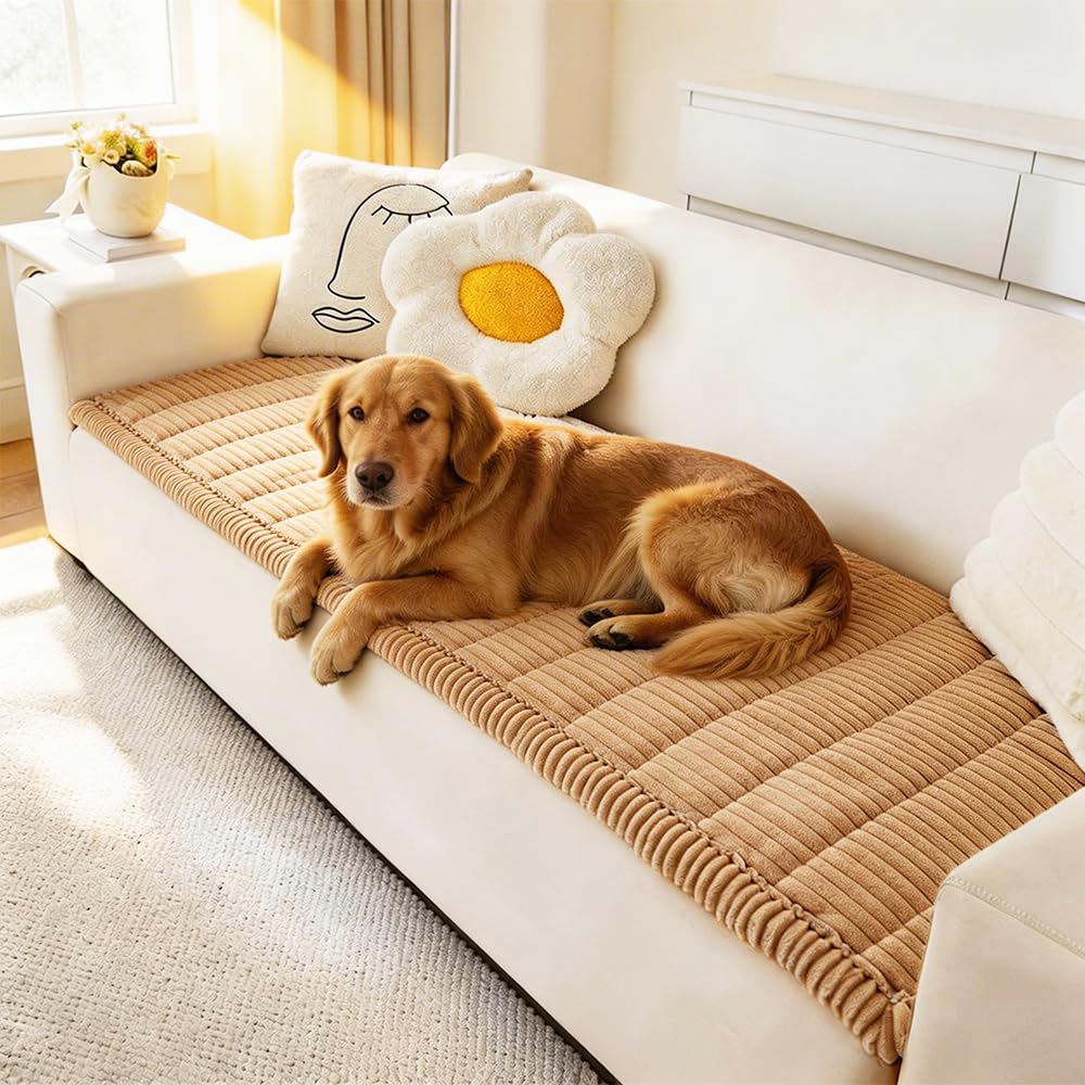 Awjcsv couch cover with soft fuzzy texture protects sofas from pet scratches and fur.
