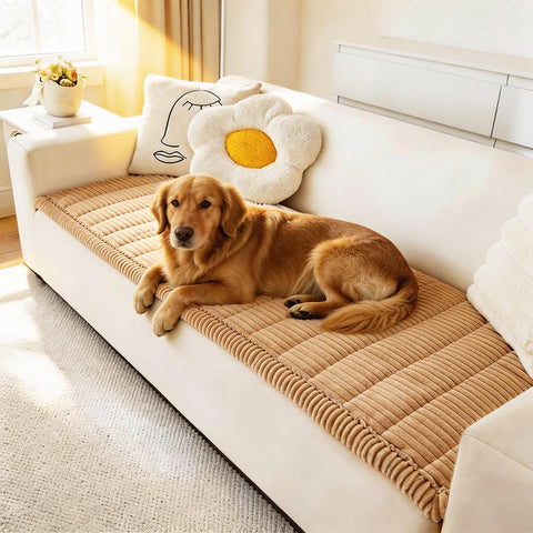 Awjcsv couch cover with soft fuzzy texture protects sofas from pet scratches and fur.