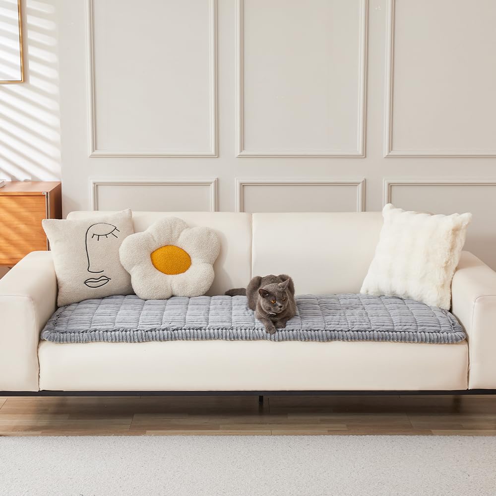 Awjcsv couch cover demonstrating non-slip traction to keep the sofa steady.