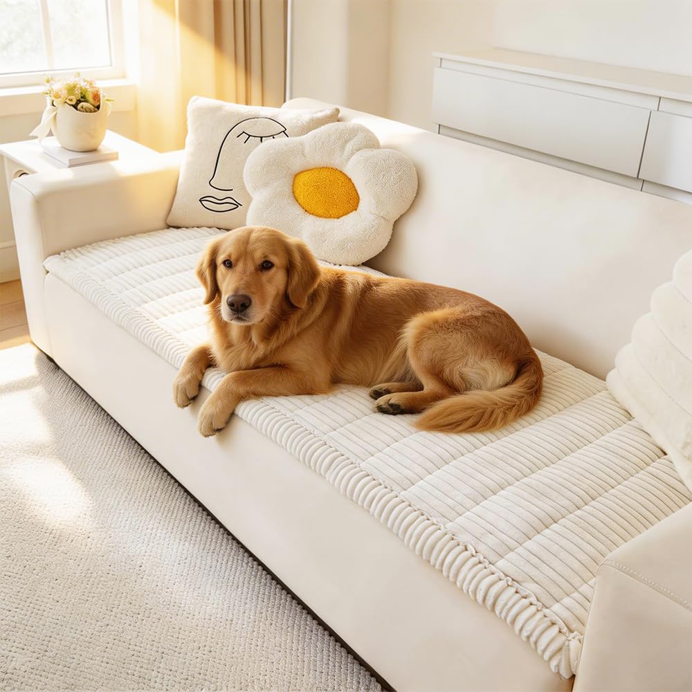 Awjcsv dog couch cover white on a sofa; washable and non-slip.