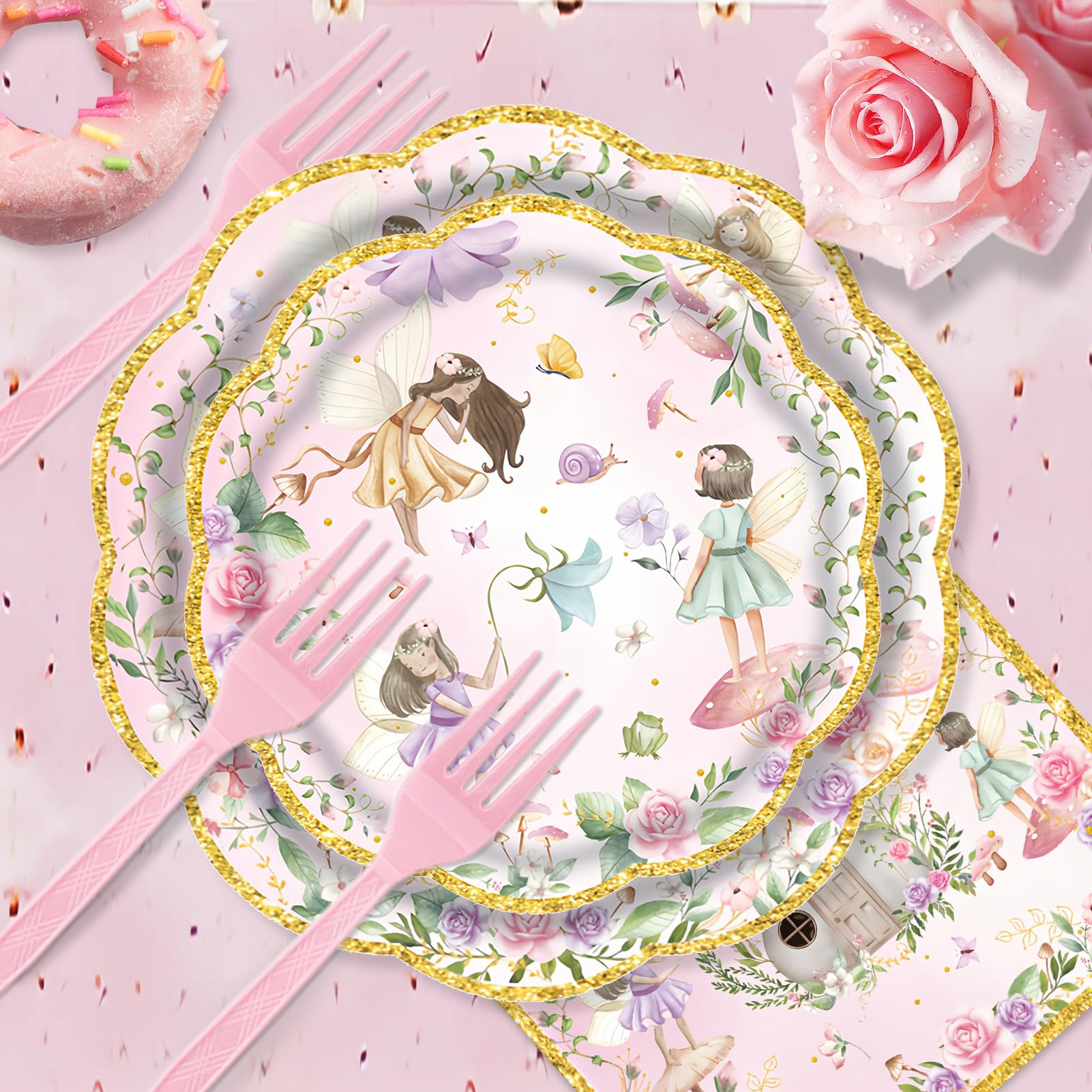 AWLZJZQA 7 inch dessert plates with fairy design for treats.