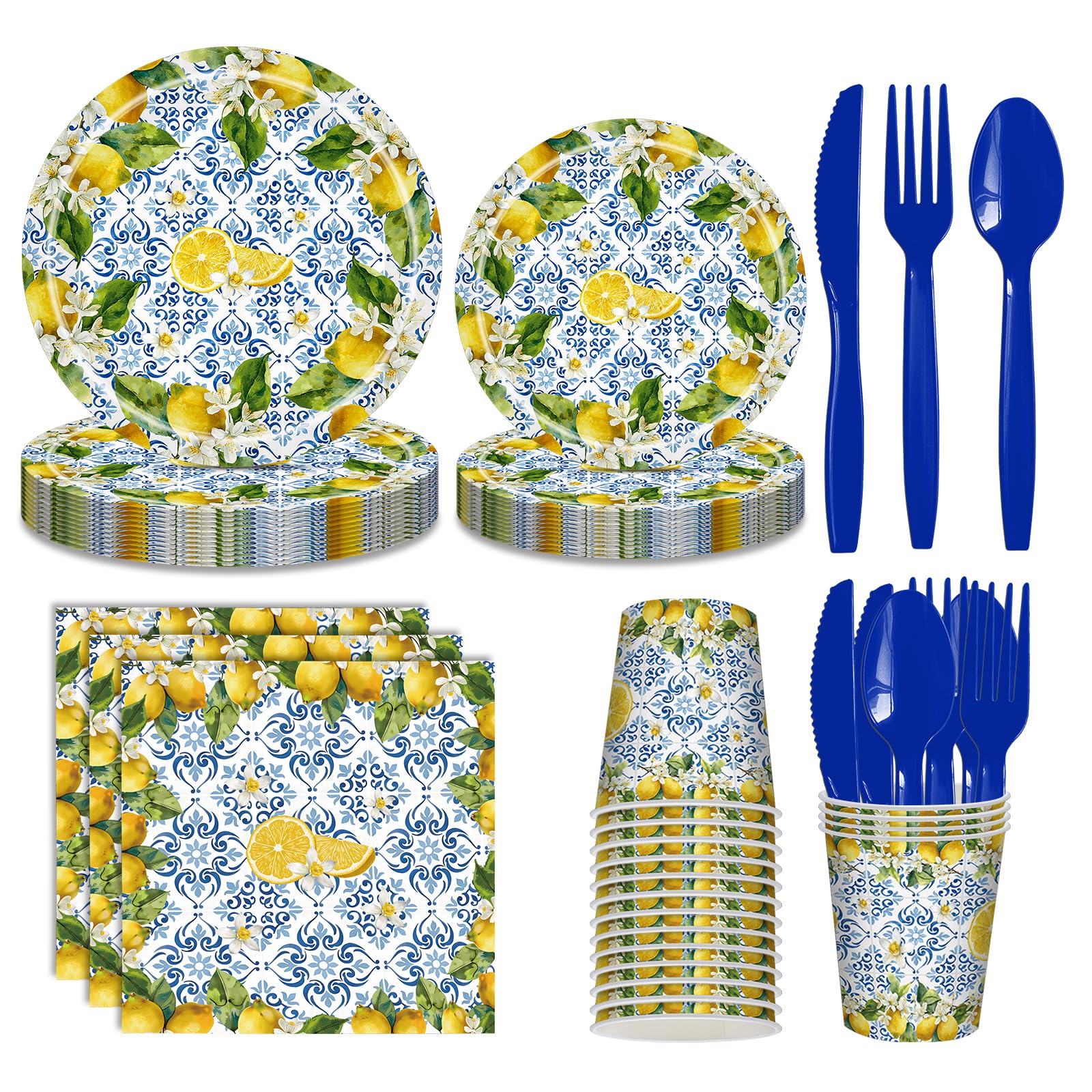 AWLZJZQA Amalfi Coast lemon plates brighten a Mediterranean party tablescape.