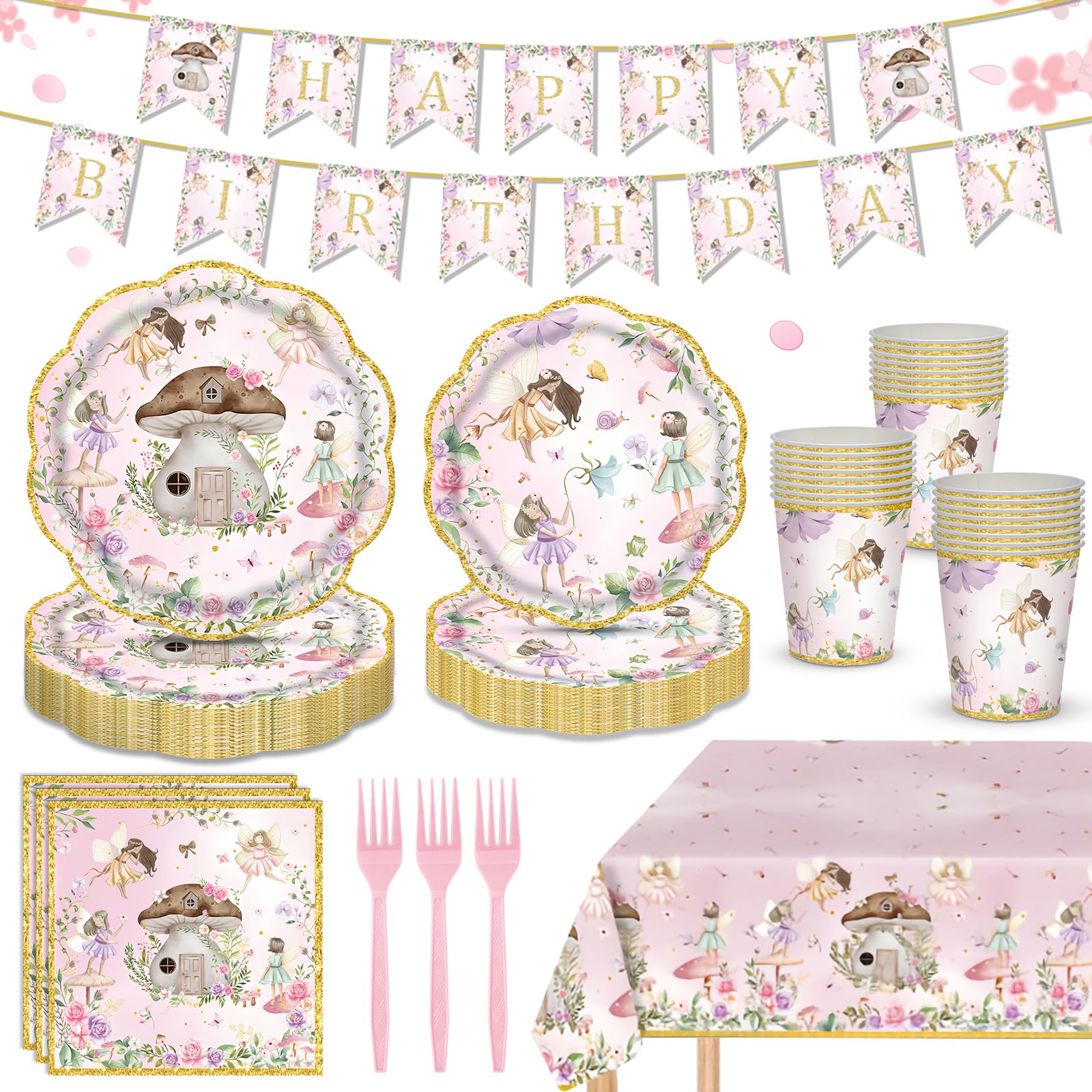 AWLZJZQA Fairy Birthday Decor tableware for 24 guests, easy cleanup.