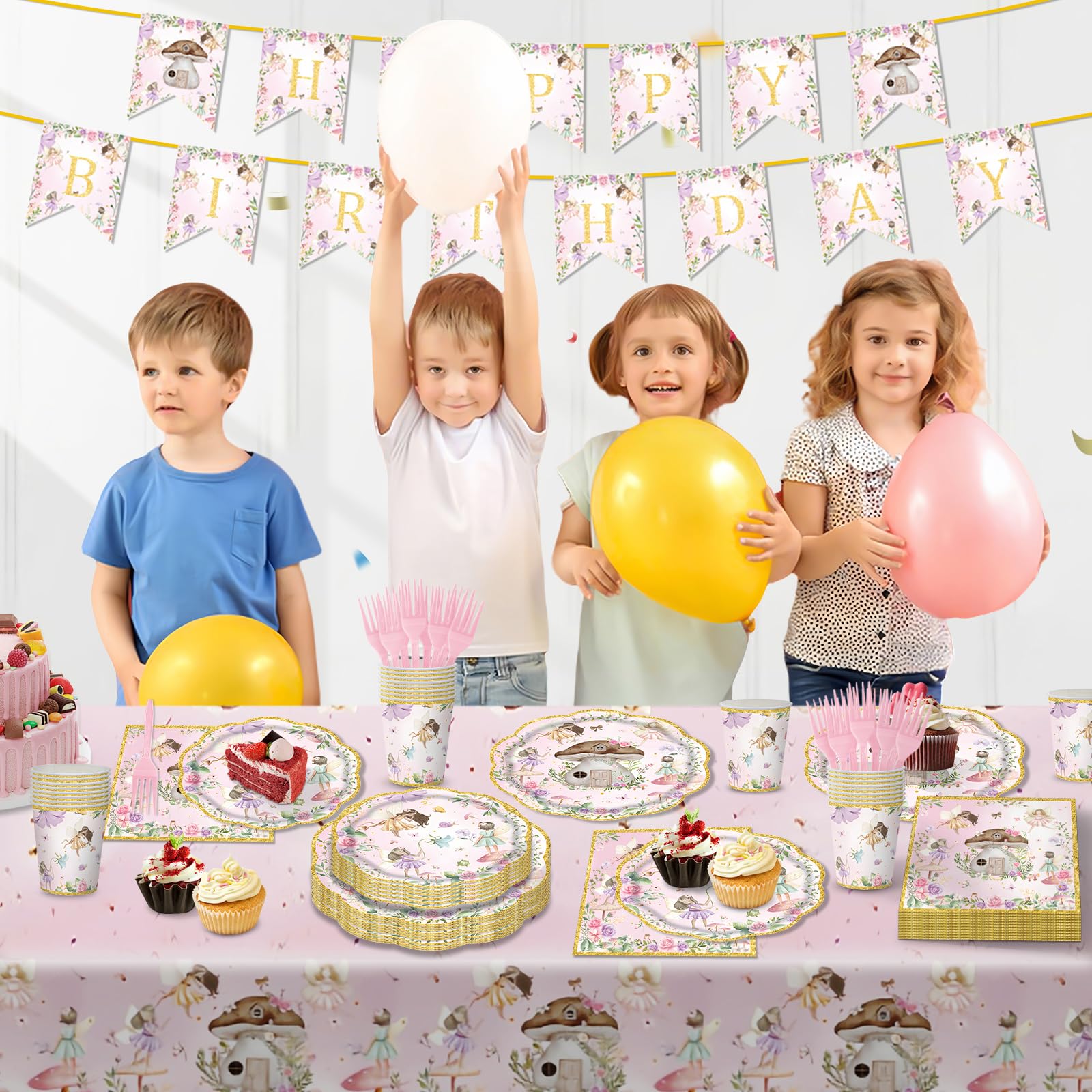 AWLZJZQA Tablecloth and banner for complete fairy party decor.