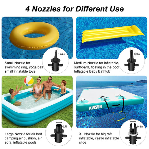 AWSUM with four detachable nozzles for versatile inflation tasks.