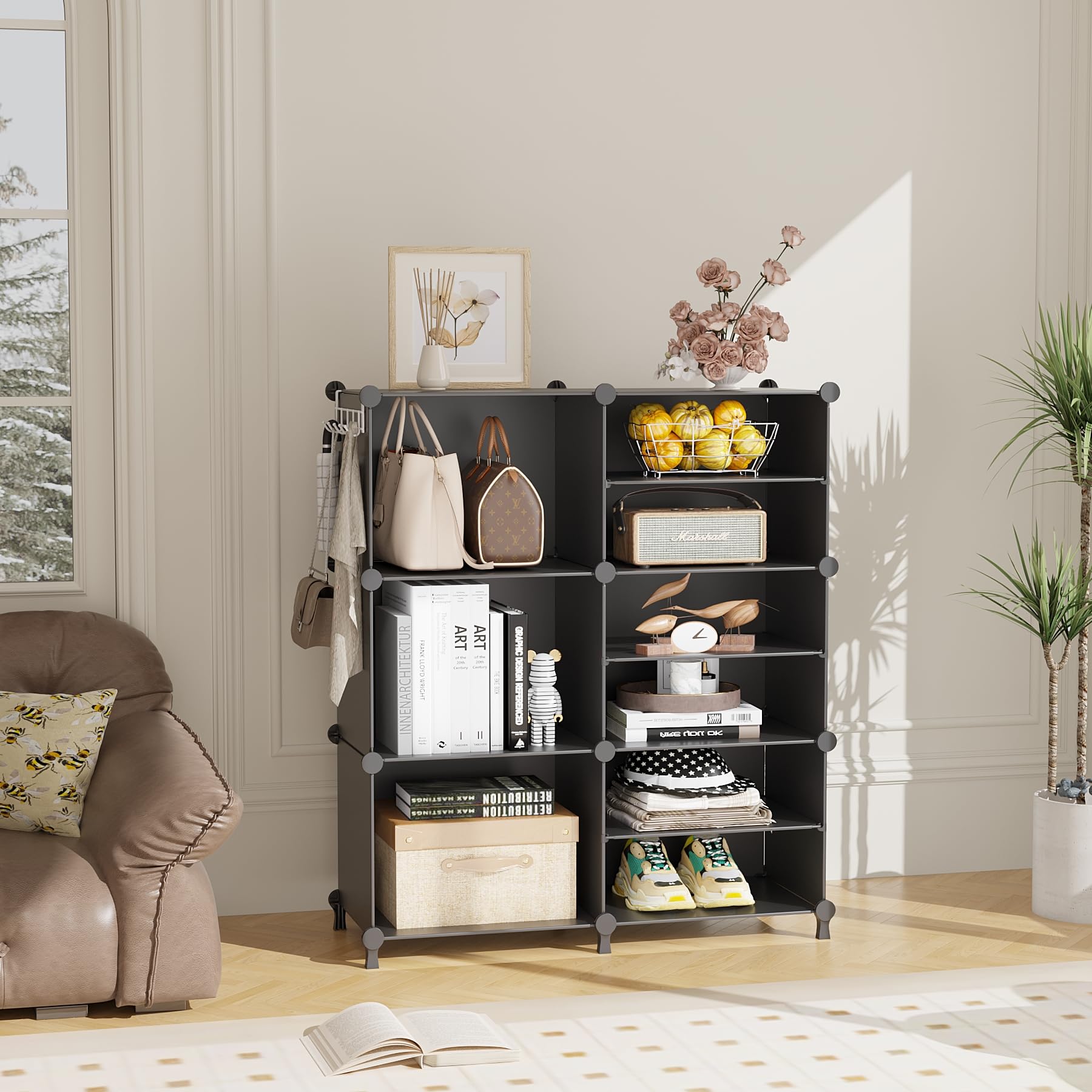 AWTATOS 6-cube stackable setup demonstrates configurable compartments for closet layout
