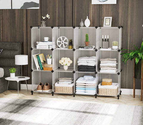 AWTATOS 12-cube shelf shown in progress demonstrates easy DIY configuration.