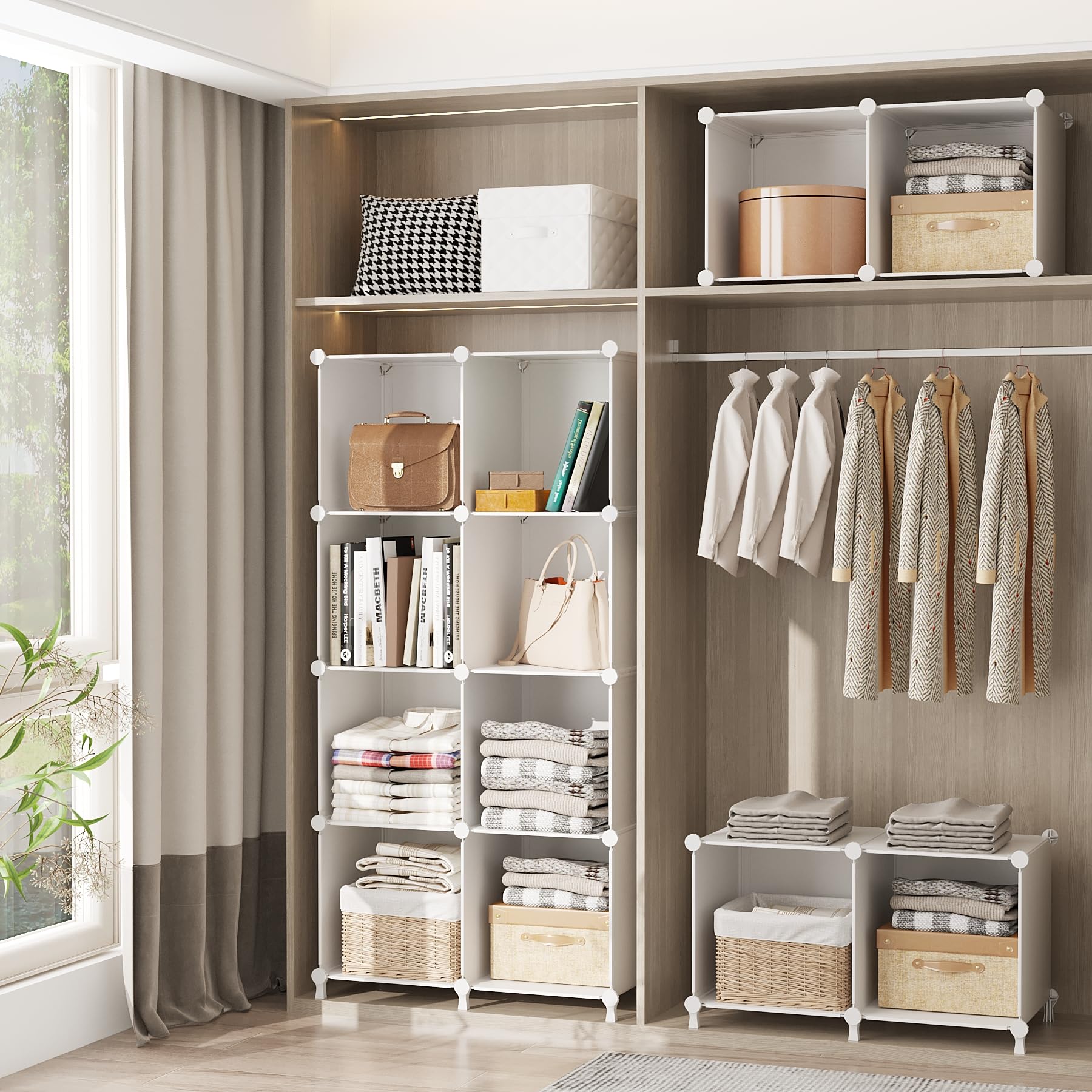 AWTATOS closet organizer keeping clothes tidy with modular shelves.